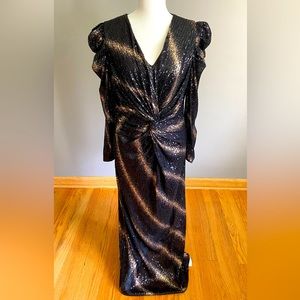 Modest dress featuring sequins and a flattering silhouette.